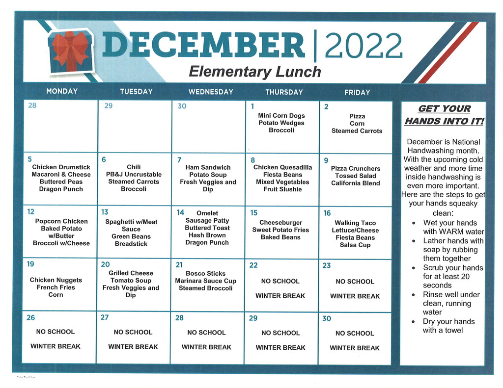 December Elementary Lunch